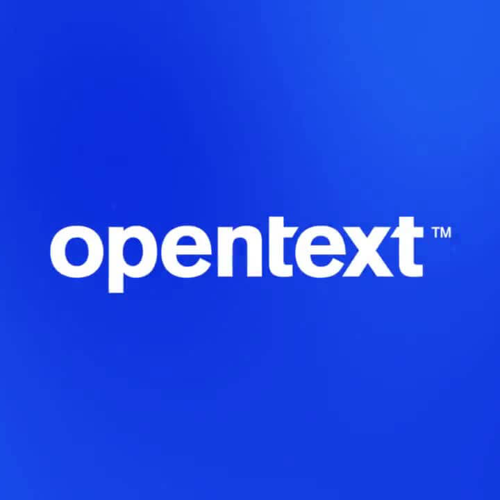 logo opentext sur fond bleu